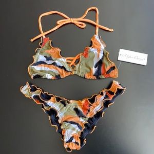 Orange Camo Ruffle Bikini